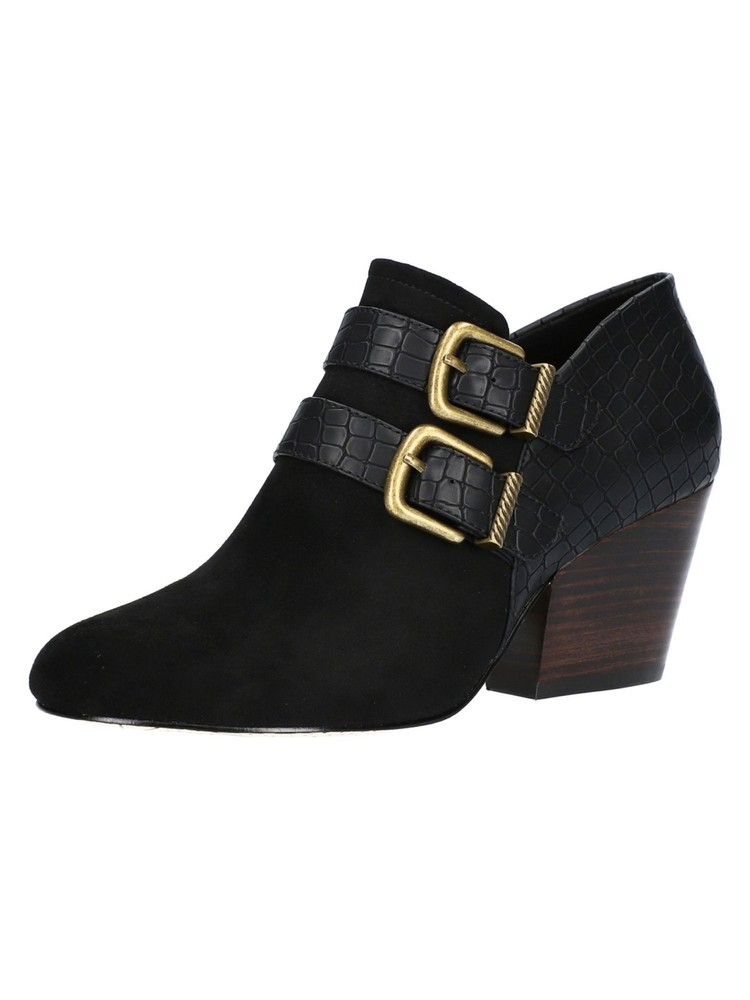 BELLA VITA Womens Black Croc Embossed Thea Block Heel Zip-Up Booties 8 W
