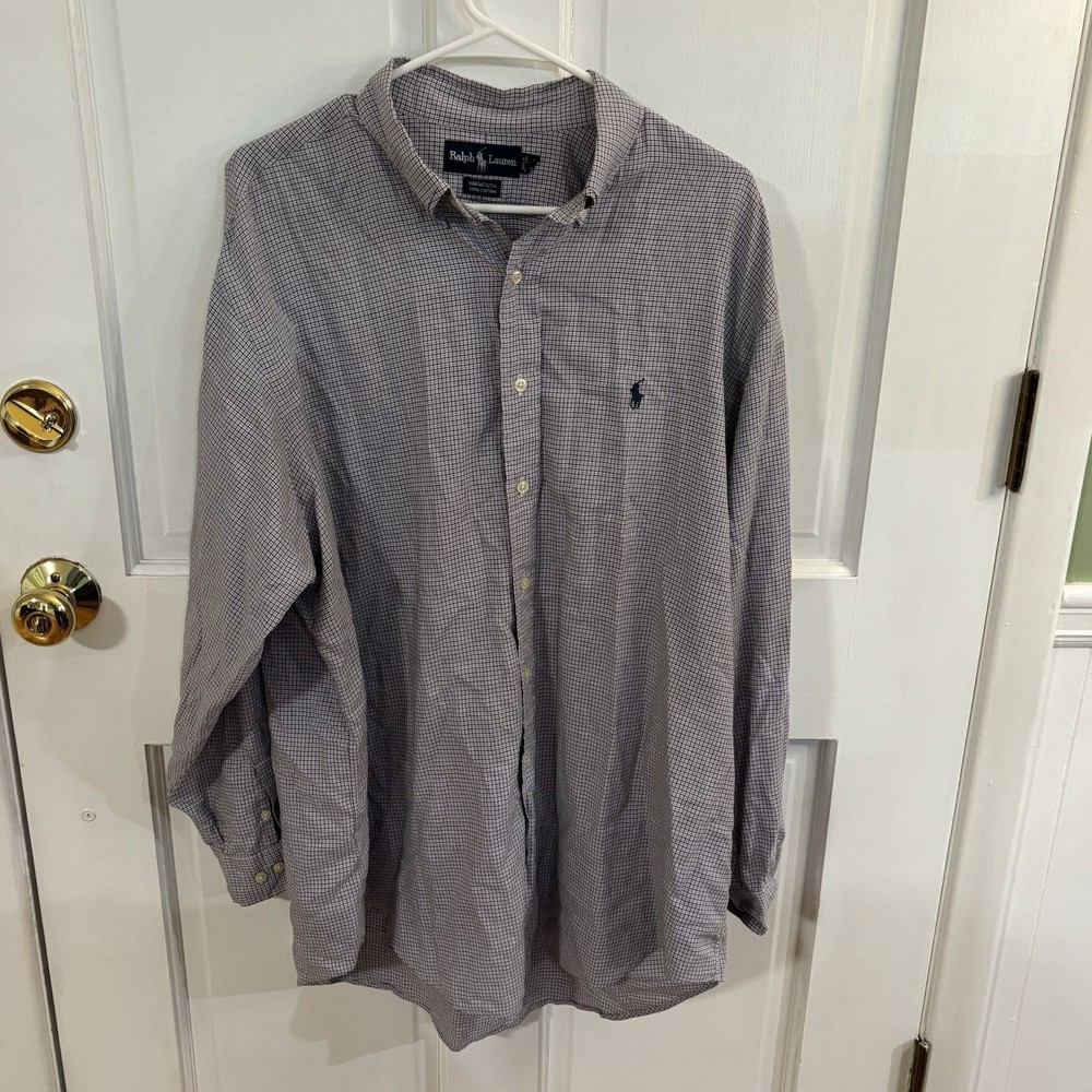 Ralph Lauren Shirt Mens 17 34/35 Check Yarmouth Button Up Long Sleeve