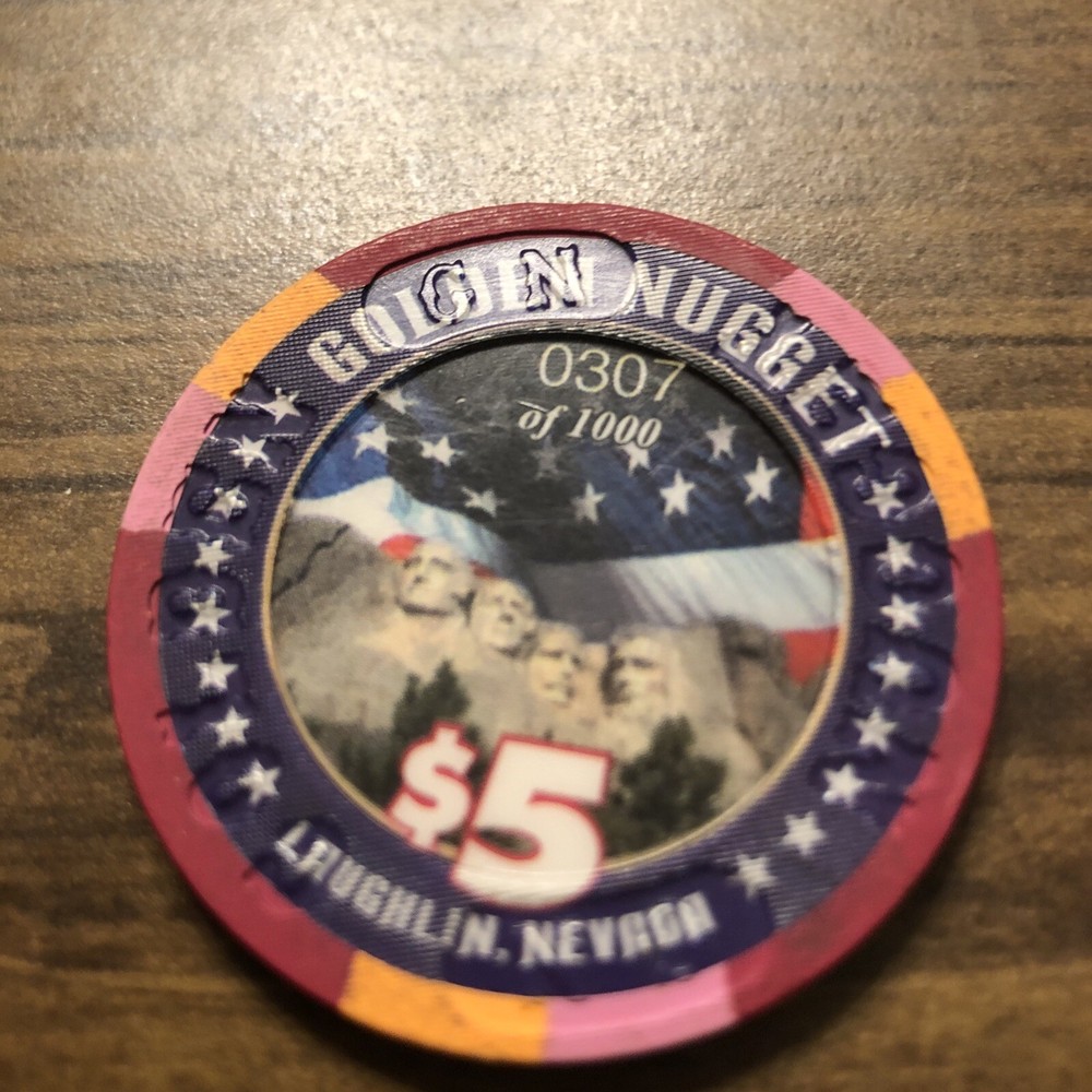 $5 golden nugget mount rushmore obsolete laughlin  casino chip
