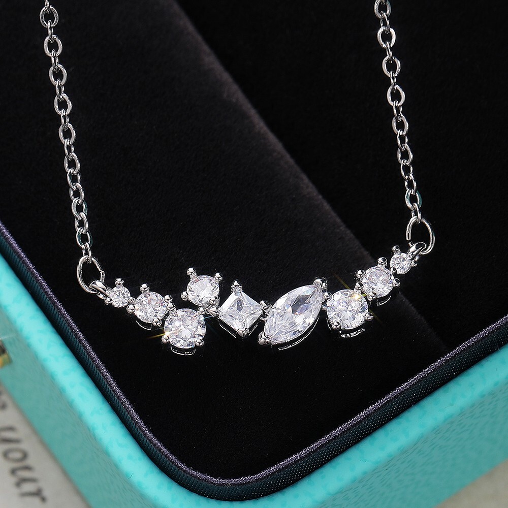 Fancy Necklace Silver Plated Delicate Women's Necklace 2.58 CT Simulated Diamond