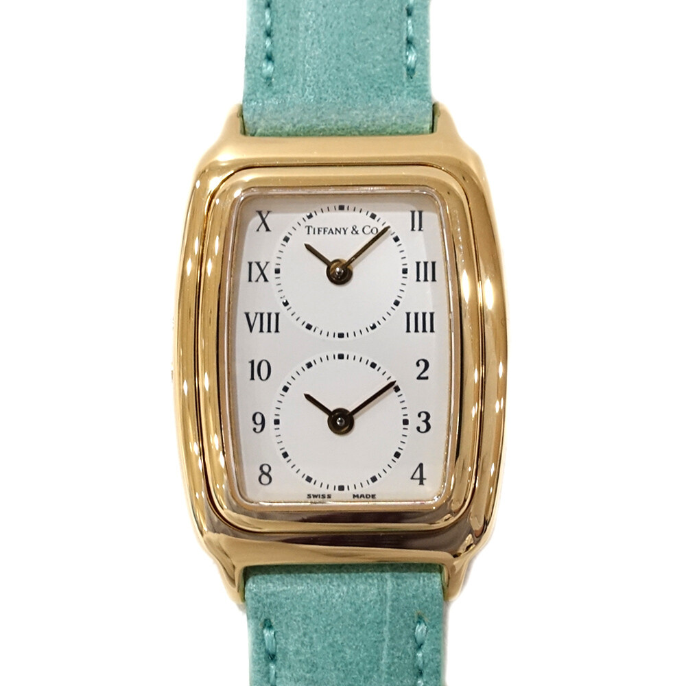 Tiffany Co. Classic 2 Time Zone L203 White 750YG Yellow Gold Dual Time Tonne