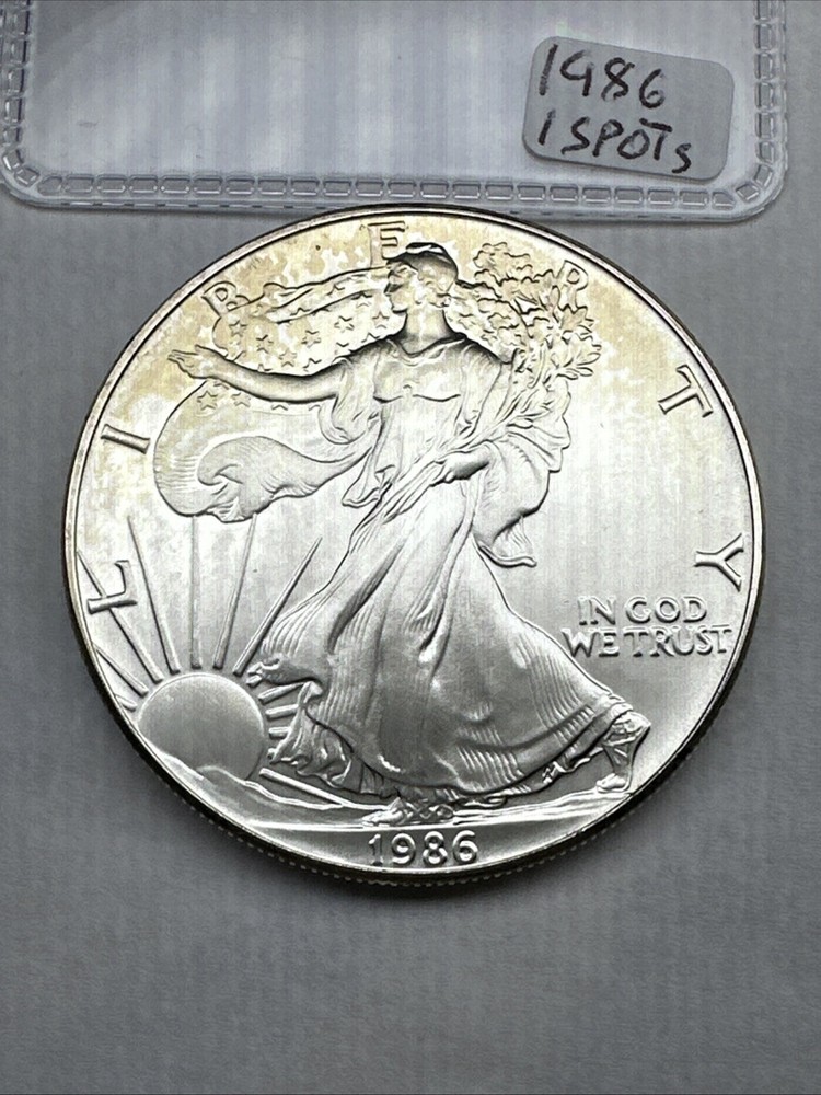 1986 Uncirculated Silver American Eagle 1oz 0.999 Fine Silver Some Spots