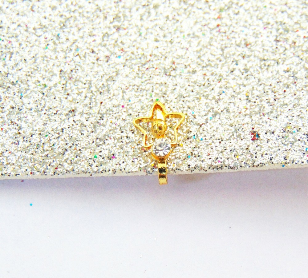 Designer Stud Nose Ring Golden Nose Pin Clip On Nose Ear Pin Valentine Day Gift