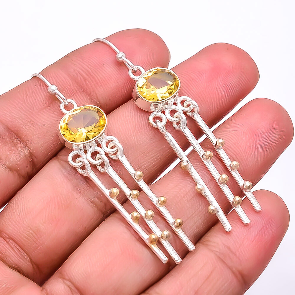 Stylish Citrine Sterling Silver Two Tone Earrings Valentine Gift E_9279_233_48