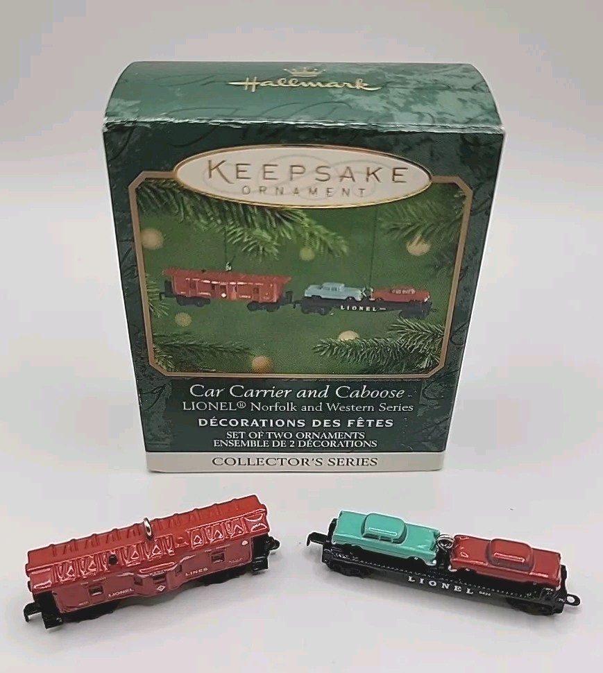Hallmark Caboose & Car Carrier Lionel Die Cast Metal 2001 Miniature Ornaments