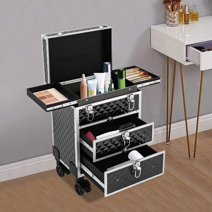 Makeup Rolling Train Case Rolling Nail Case, Professional Manicure Storage Case