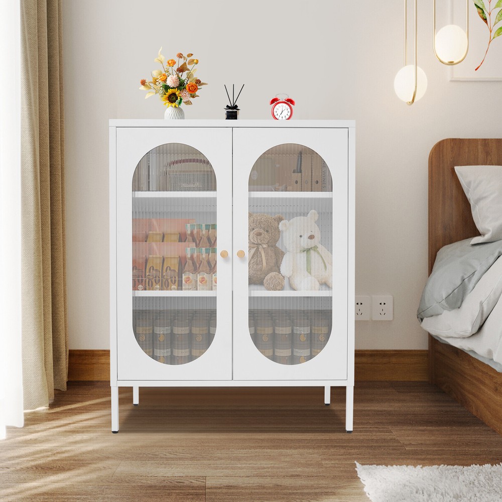 3-Tier Glass Door Accent Storage Cabinet for Living Room 80x40x102cm