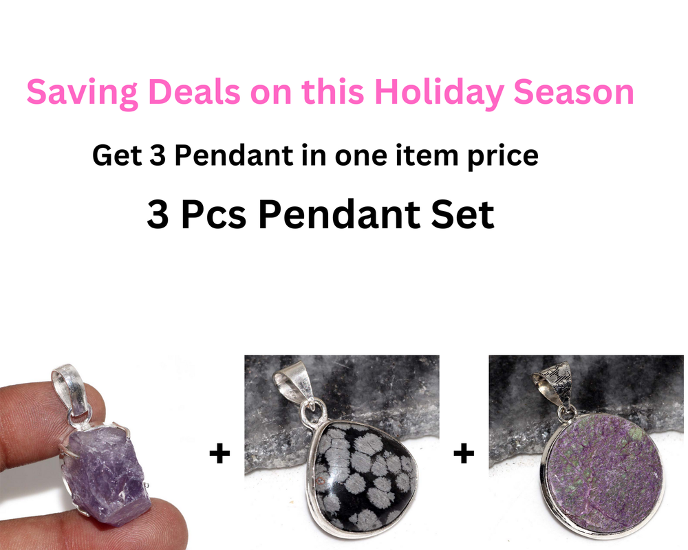 Amethyst Obsidian Purpurite Pendant Set - 3 Pcs 1.5 Inch Jewelry Combo