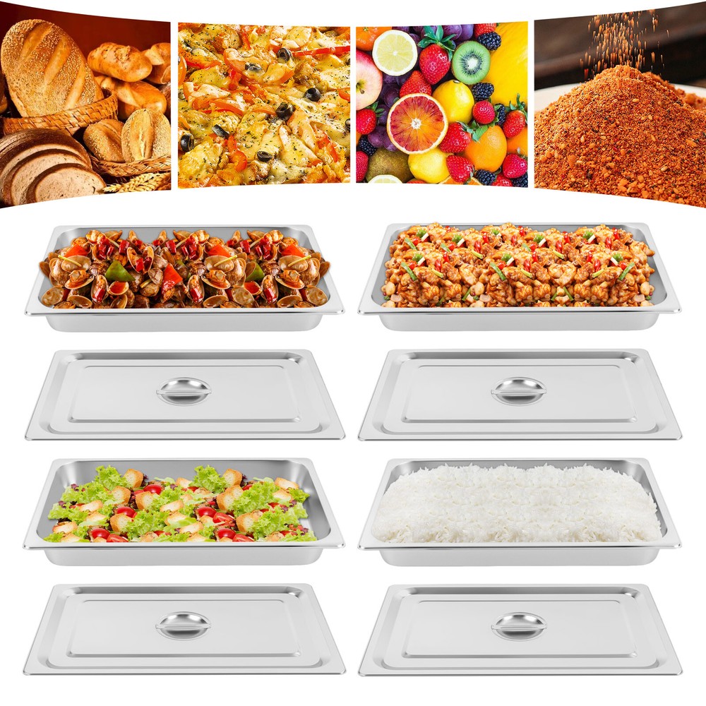 4 Pack Stainless Steel Hotel Pans Full Size Steam Table Pans Commercial Food Pan