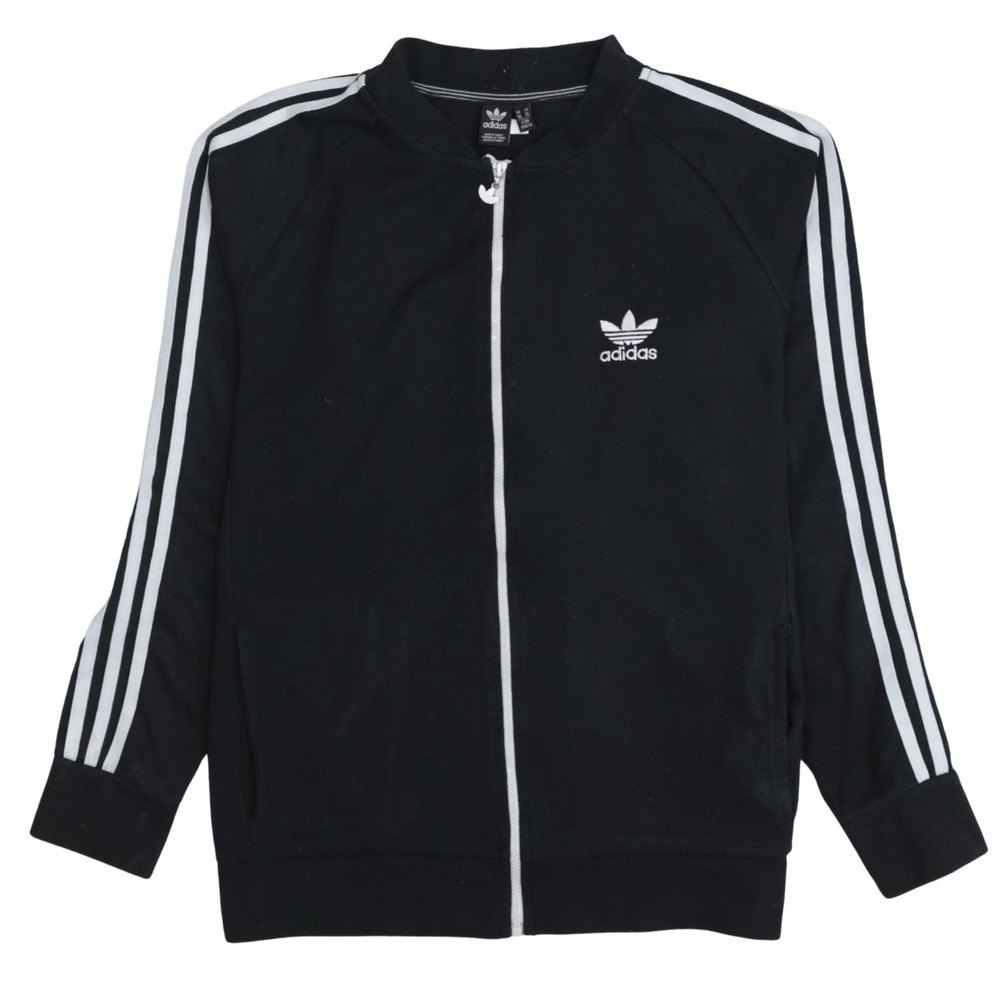 Adidas Womens Track Jacket Black Full Zip Trefoil Logo Three Stripe Nylon XL