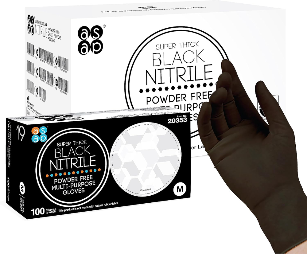 Thick 6 Mil Black Nitrile Gloves Powder Free Latex Free Durable Disposable