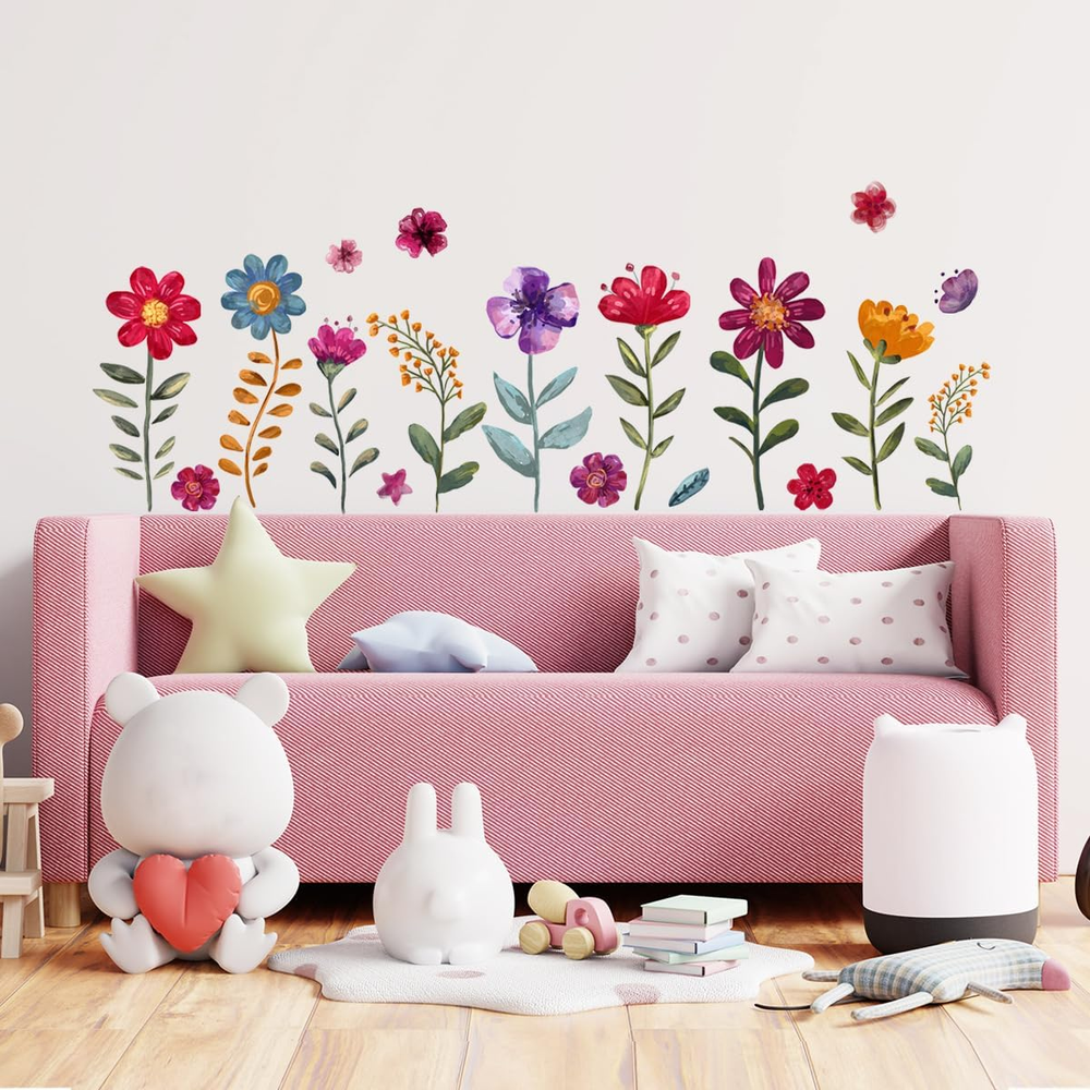 Colorful Flower Wall Stickers - Waterproof Vinyl Decals for Girls Nursery, Bedro