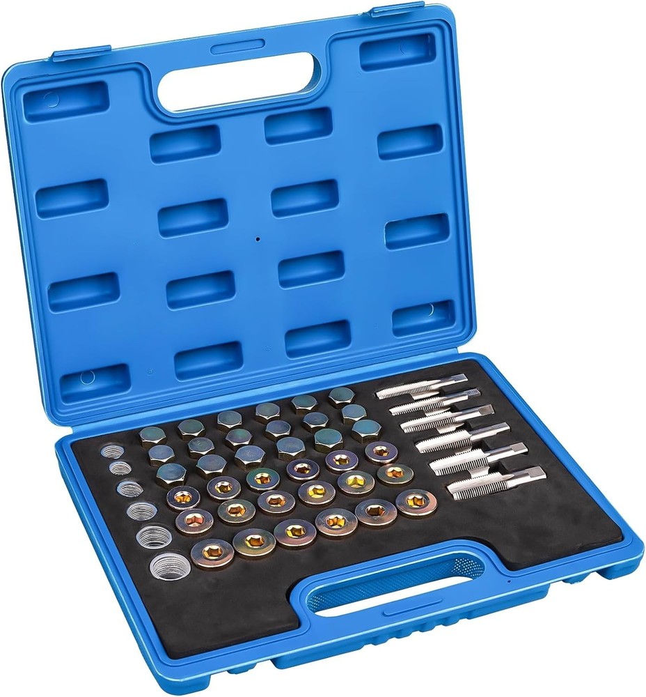 114PCS Oil Pan Drain Plug Repair Kit Metric Thread Repair Tool M13-M22 Sizes