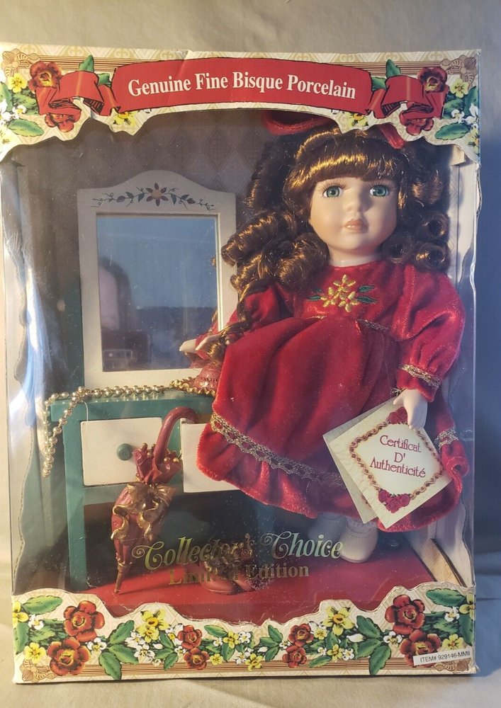 Collectors Choice Genuine Bisque Porcelain Doll Wood Dressing Table Limited ED