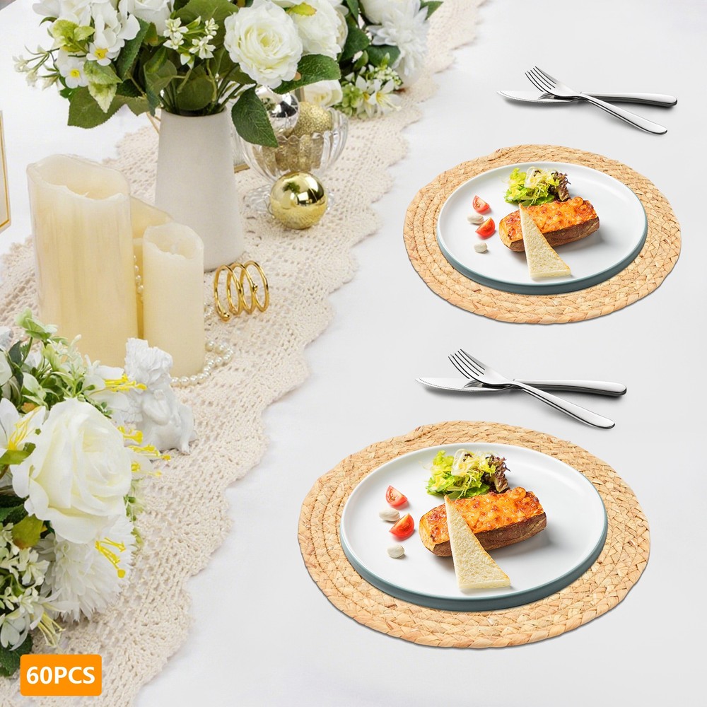 60Pcs Placemats Bulk Plate Chargers ,Woven Placemat Braided Straw Rattan Charger