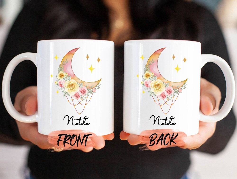 Celestial Flower Moon Coffee Mug for Men Women Christmas Gift