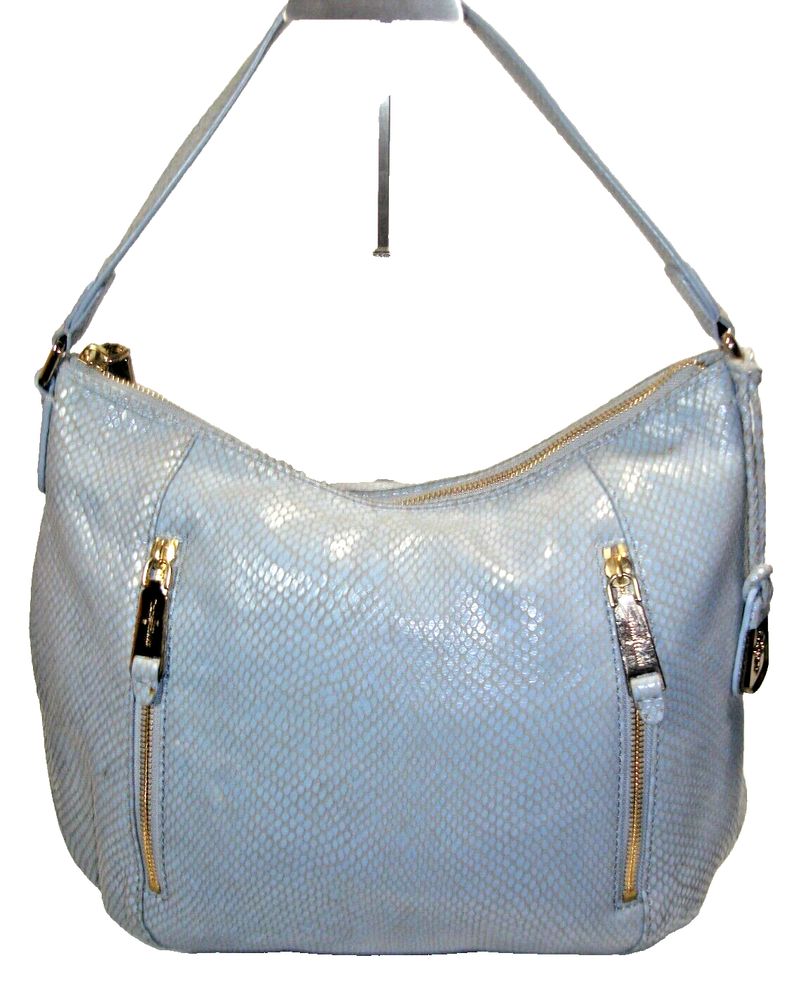 Cole Haan Lovely Slate Blue Snakeskin Embossed Leather Hobo Shoulder Bag Nr Mint