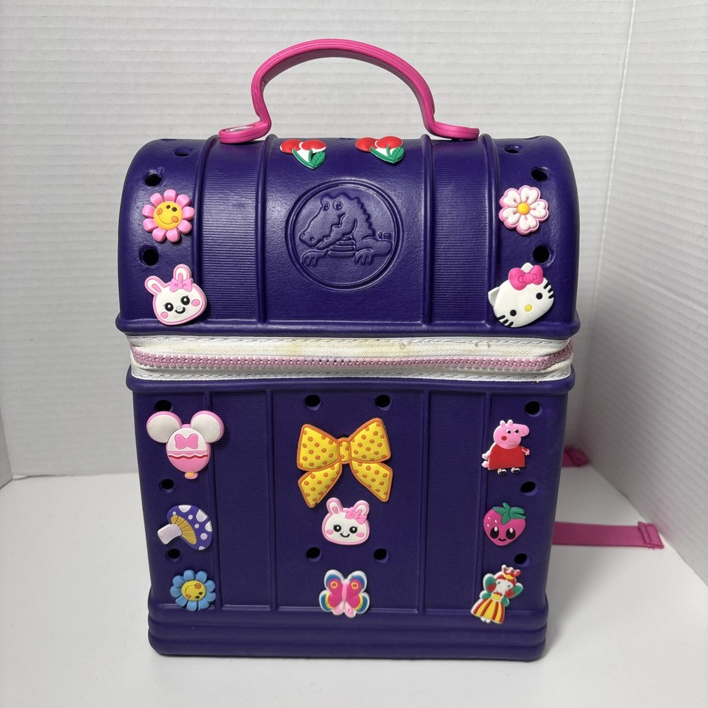 Crocs Purple Mini Rubber Zipper Backpack with Jibbitz Disney Peppa Flowers
