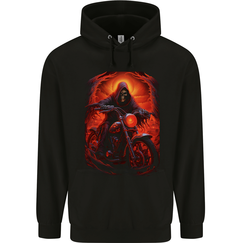 Skull Biker Motorcycle Motorbike Grim Reaper 18 Mens 80% Cotton Hoodie