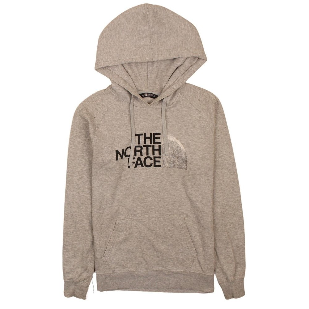 The North Face Womens Hoodie Grey Fleece Hooded Pullover Logo Graphic Pockets S