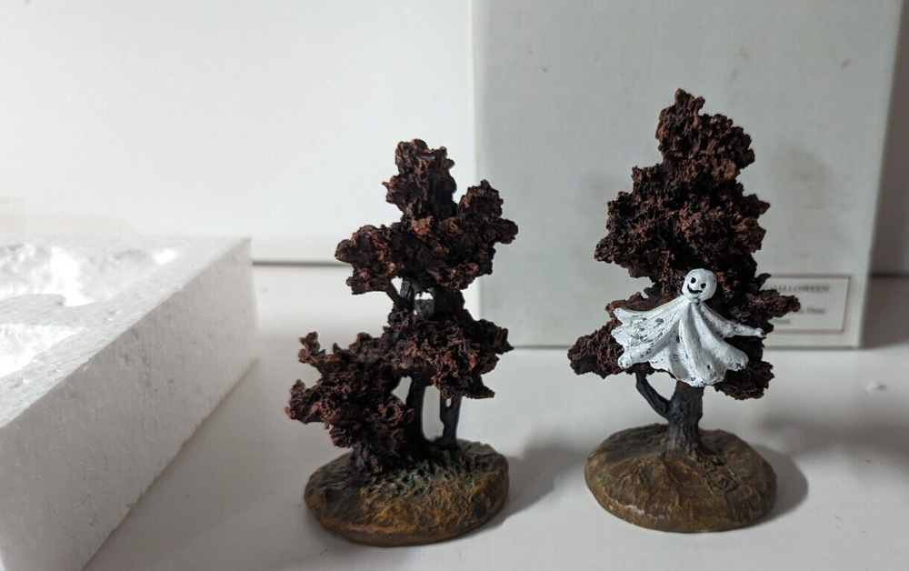 Spooky Folk Art Halloween Set with 2 Mini Autumn Trees & Ghosts