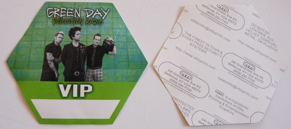 Green Day Revolution Radio Tour Concert Green VIP Backstage Pass D6