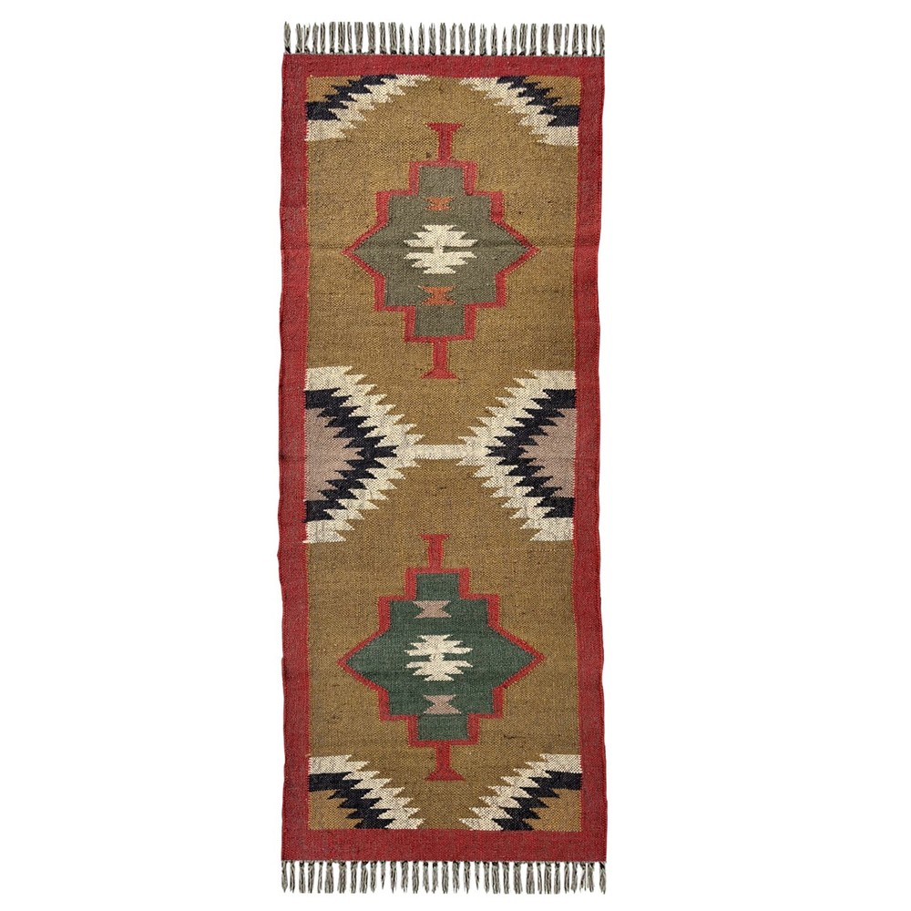 Indian Decorative Runner Rug 2x6 ft Handmade Wool Jute Flatwoven Yoga Bedside Ha
