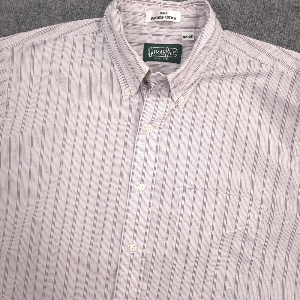Vintage Gitman Bros Dress Shirt Mens 16.5-35 Purple Gray Striped Made In USA