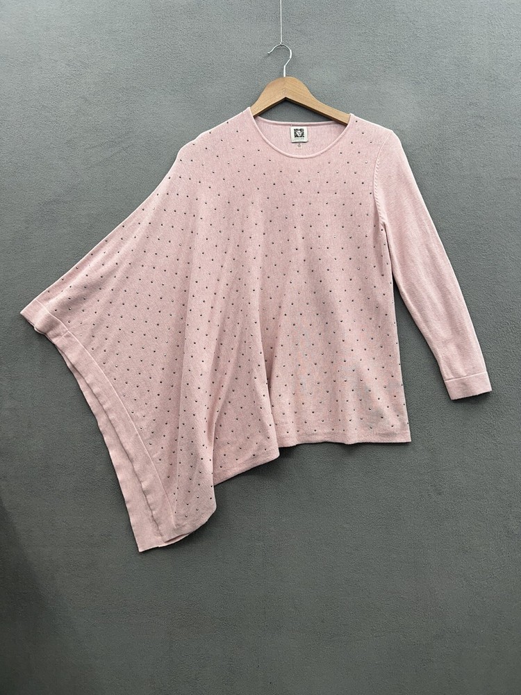 Anne Klein Womens Pink One-Sleeve Studded Asymmetrical Sweater Size Small