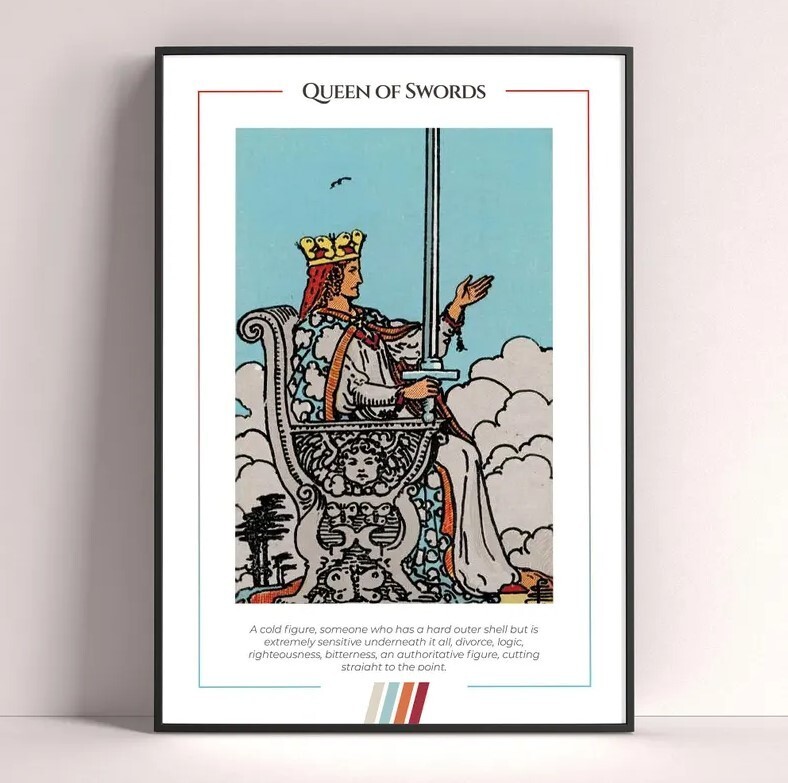 Queen of Swords Tarot Card Art Print and Digital Download Poster