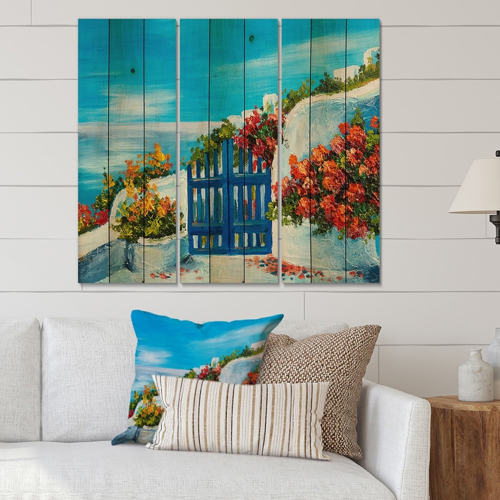 Designart 'House Near The Sea Colorful Flowers III' Nautical