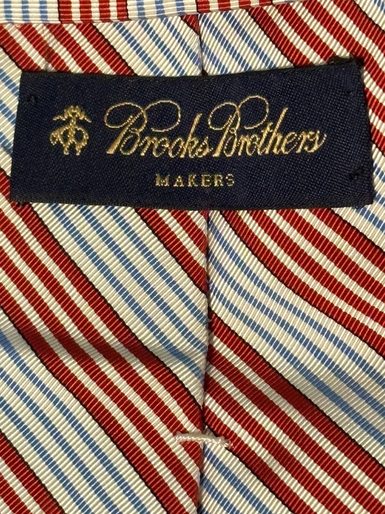 Brooks Brothers Red White Blue Striped Stain Resistant Silk Tie  