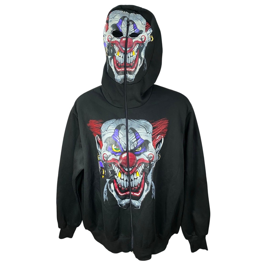 RARE Hi Ya Roy Evil Clown Black Zip Up hoodie Mask Jacket size xl Scary