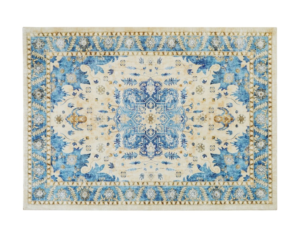 Vintage Plush Cashmere-Look Rug Non-Slip Washable for Living Room Bedroom  