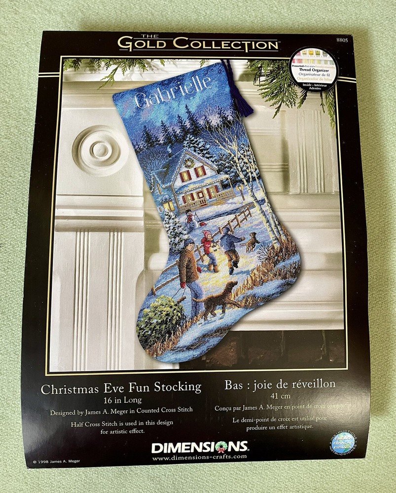 Vintage 90s Dimensions Gold CHRISTMAS EVE FUN 8805 Stocking Cross Stitch Kit