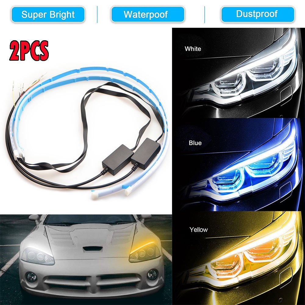 60CM DRL Amber Light LED Slim Flexible Turn Sequential Signal Strip Headlight