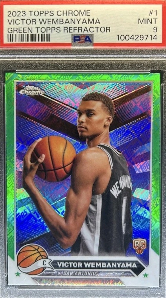 2023-24 Topps Chrome Victor Wembanyama RC Green Refractor Rookie #1 Spurs PSA 9
