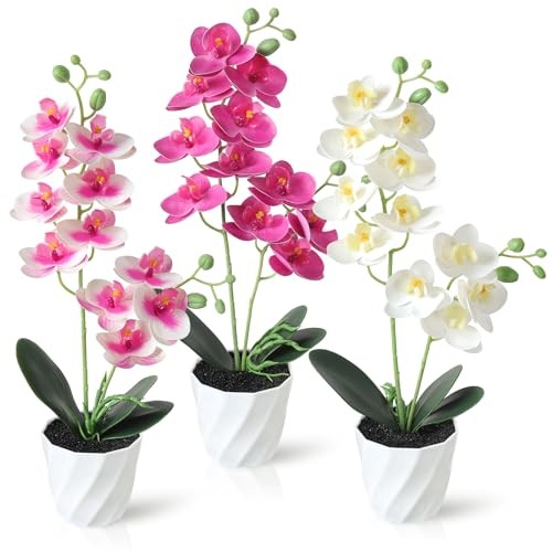 3PCS Artificial Orchid Flower Bonsai 38cm Faux Potted Butterfly