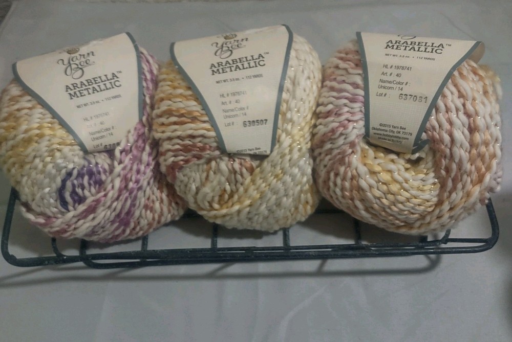 3 Skeins Yarn Bee Arabella Metallic Yarn•UNICORN•10.5 Oz Total•3.5 Oz Each Cake