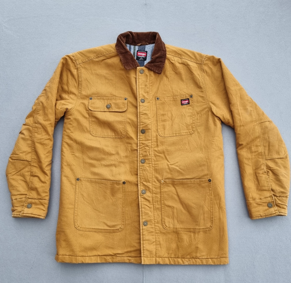 Vintage Wrangler Workwear Jacket M Barn Chore Work Coat Brown Striped Lining