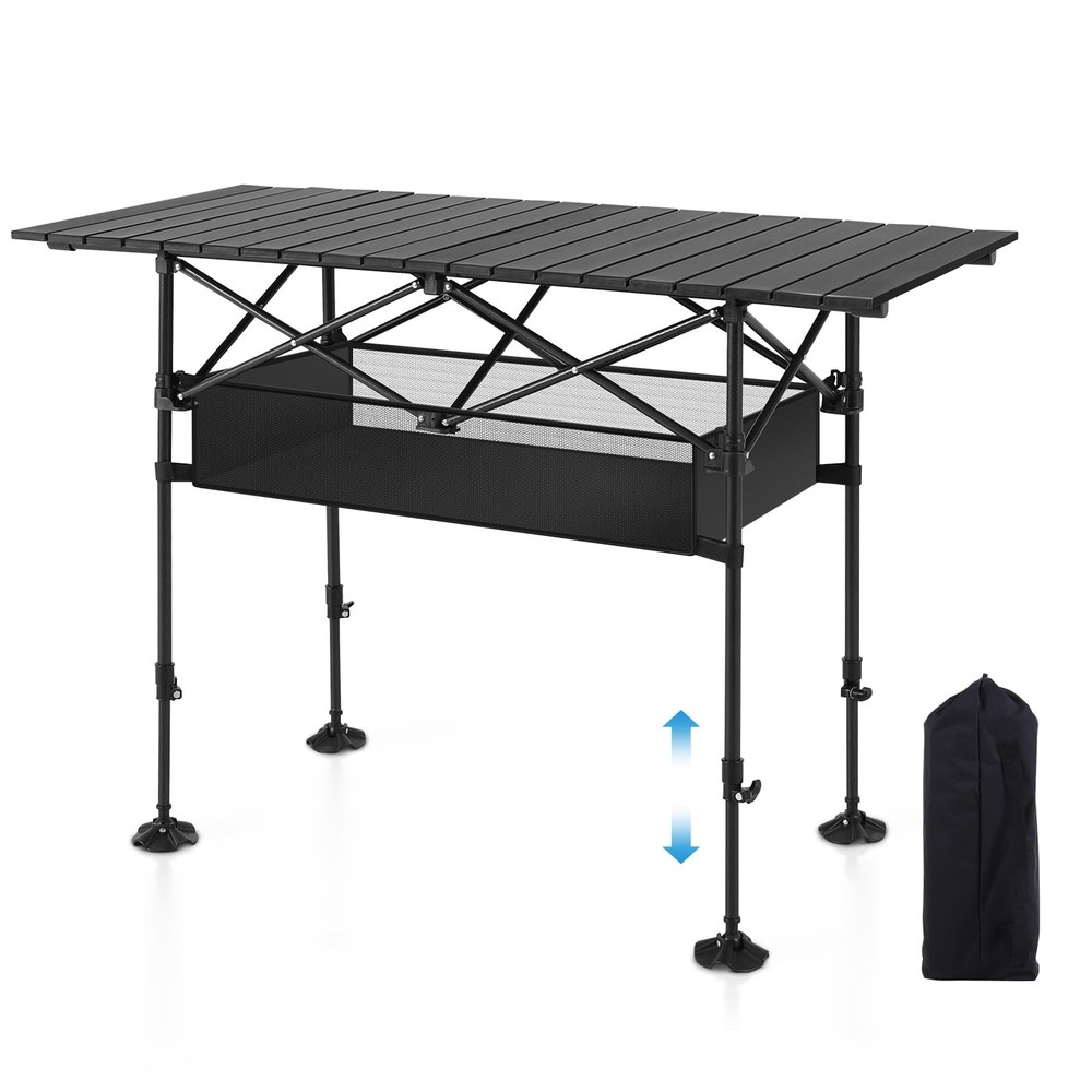 Portable Adjustable Height Aluminum Folding Camping Table with Carry Bag