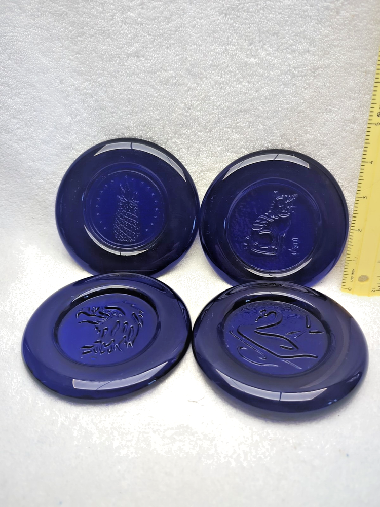 Vtg Erik Hoglund Kosta Boda Glass Ashtray Paperweight Cobalt Blue (4) Different