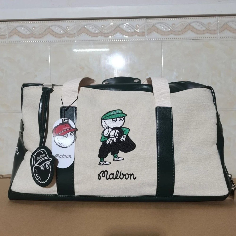 Malbon Golf Green White Travel Duffle Bag Weekender Carry
