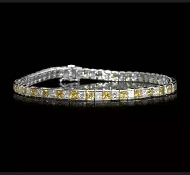 4MM Princess Lab-Created Citrine Women Tennis Bracelet 14k White Gold Plated 7