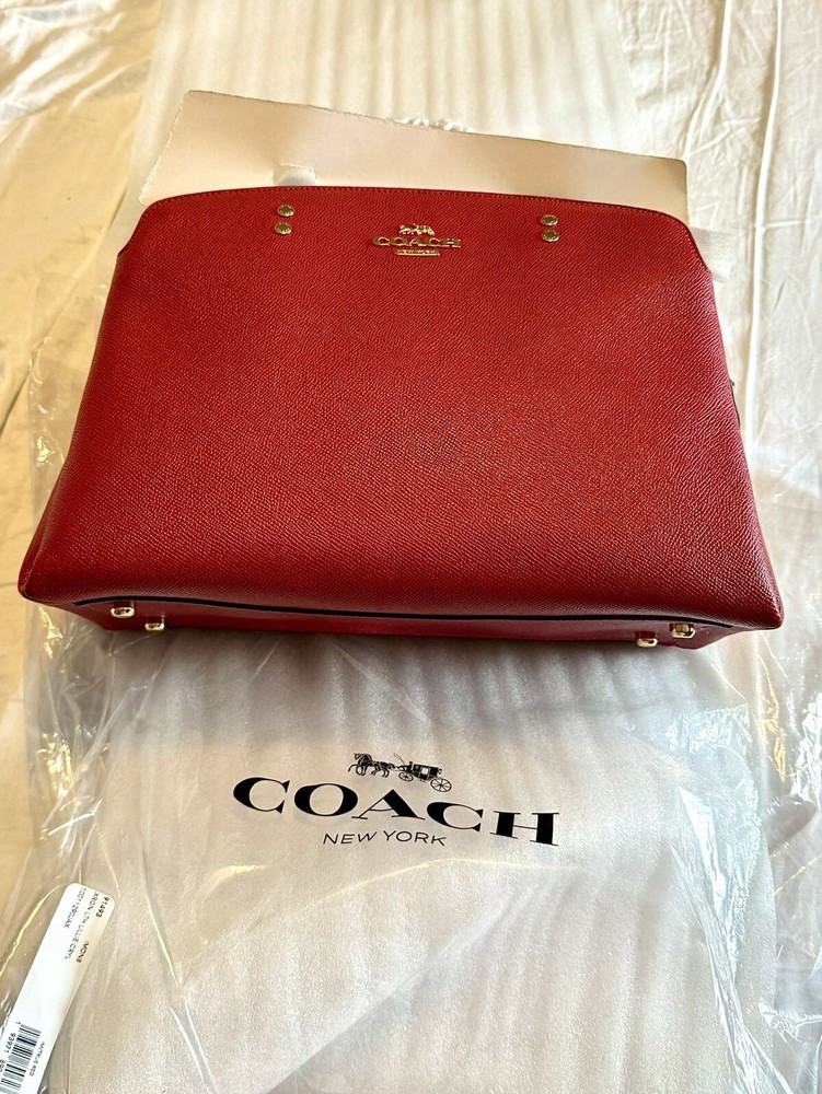 COACH LILLIE CARRYALL LEATHER CHERRY RED TOP HANDLE W/STRAP Limited Time Sale-image