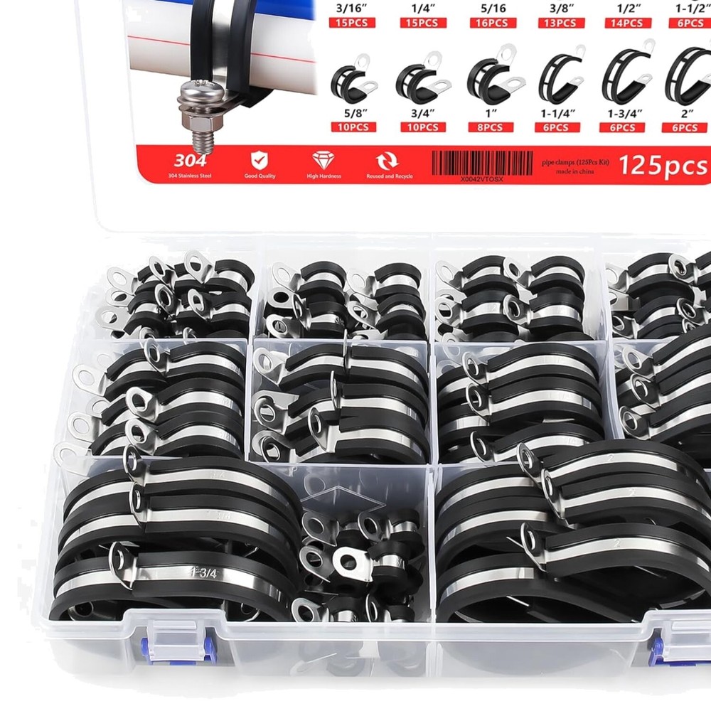 125pcs Stainless Steel Cable Clamp Kit for Automotive & Industrial Projects