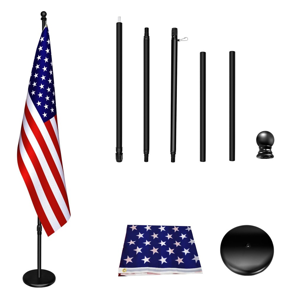 Indoor Flag pole with Base,Telescoping Flag Pole 6FT-8FT, Flagpoles Rotate 36...