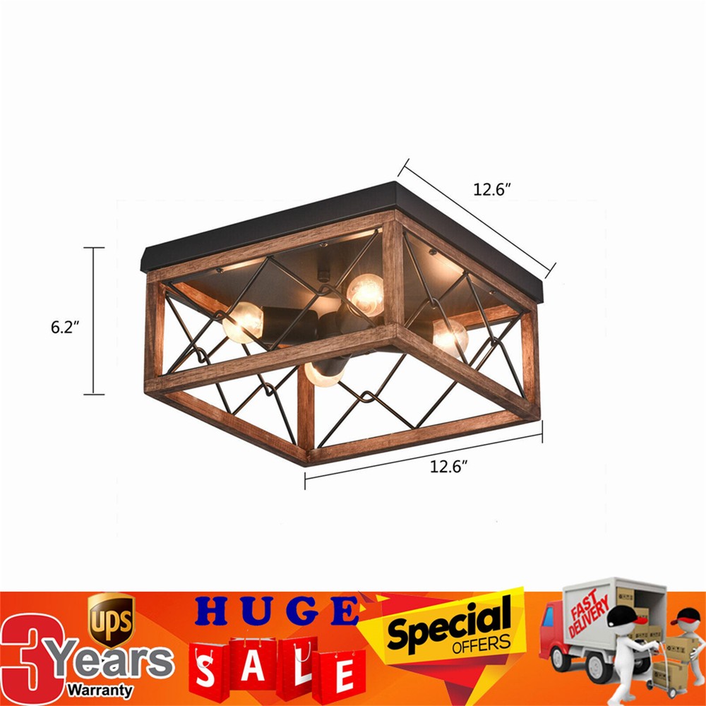 4-Light Rustic Farmhouse Flush Mount Ceiling Fixture Industrial Style