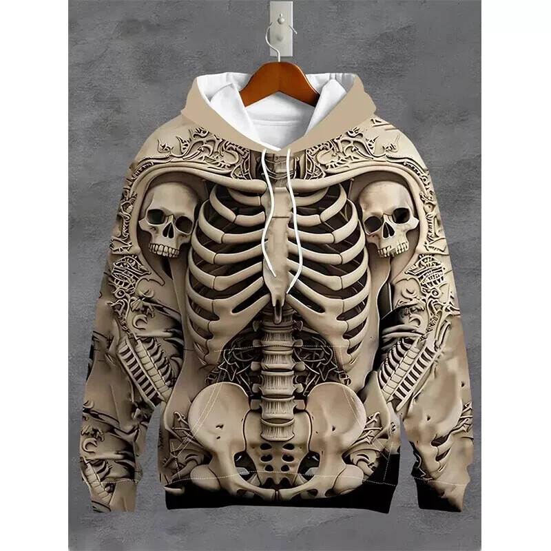 Skeleton Skull Graphic 3D Print Hoodies Oversized Hooded for men