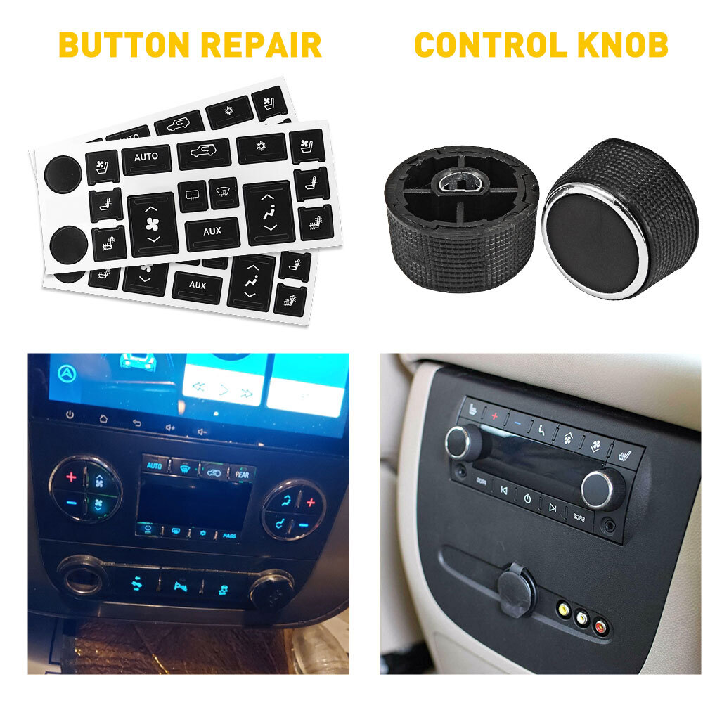 Black Car Knob & Climate Control Button Sticker Combo Decor Trim Accessories M